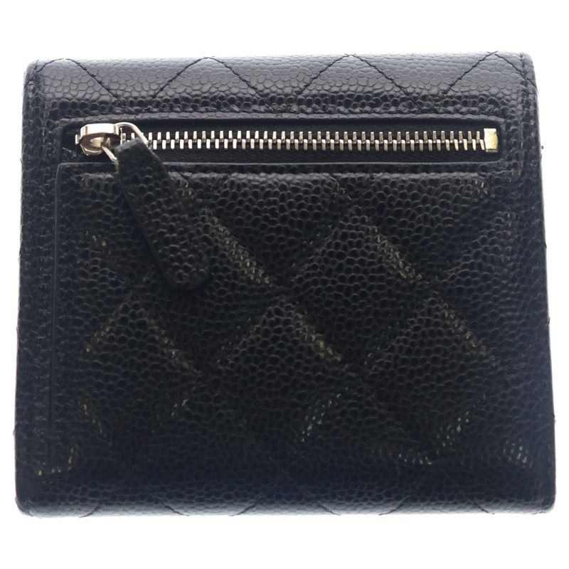 Chanel Quilted Classic Small Flap Wallet Compact Trifold Coin Case Black Caviar