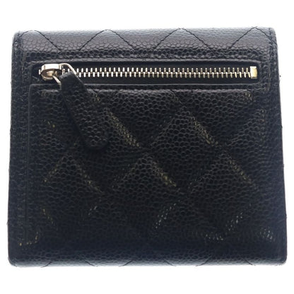 Chanel Quilted Classic Small Flap Wallet Compact Trifold Coin Case Black Caviar
