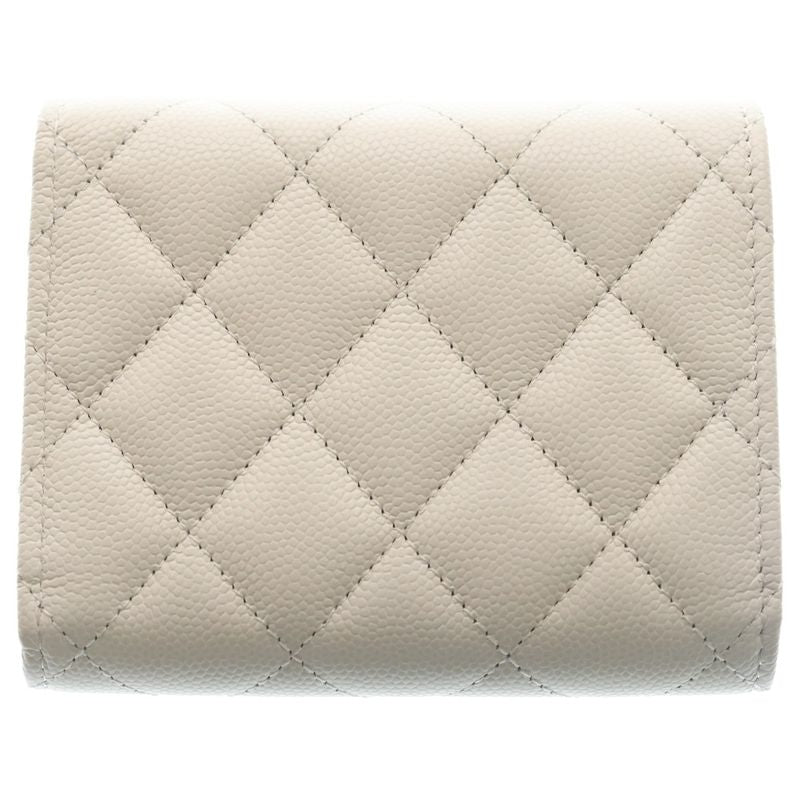 Chanel Quilted Star Logo Small Flap Wallet Trifold Coin Case White Leather