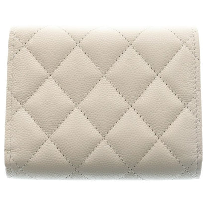 Chanel Quilted Star Logo Small Flap Wallet Trifold Coin Case White Leather