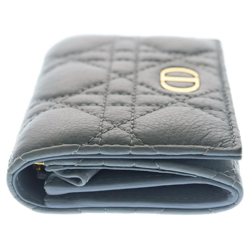 Dior Bifold Coin Case Cannage Business Card Holder Mini Wallet Light Blue