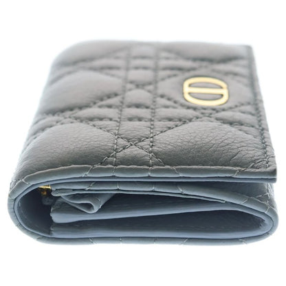Dior Bifold Coin Case Cannage Business Card Holder Mini Wallet Light Blue