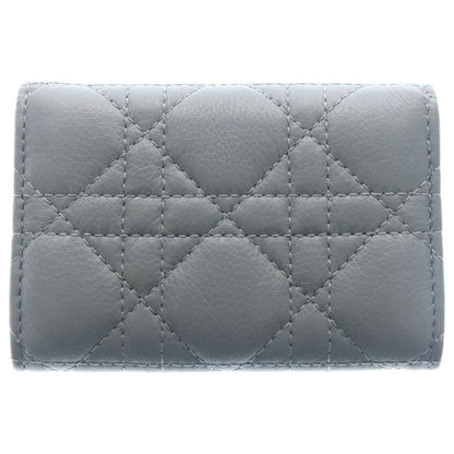 Dior Bifold Coin Case Cannage Business Card Holder Mini Wallet Light Blue