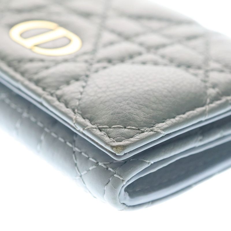 Dior Bifold Coin Case Cannage Business Card Holder Mini Wallet Light Blue