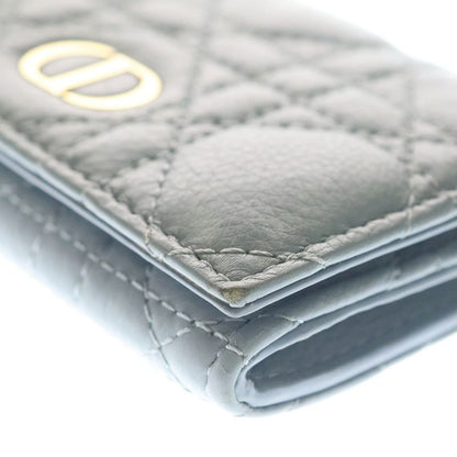 Dior Bifold Coin Case Cannage Business Card Holder Mini Wallet Light Blue