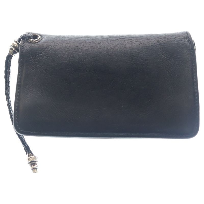 Chrome Hearts Strap 1 Zip Cross Ball Button Leather Wallet Black