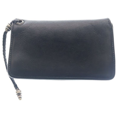 Chrome Hearts Strap 1 Zip Cross Ball Button Leather Wallet Black