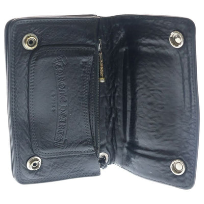 Chrome Hearts Strap 1 Zip Cross Ball Button Leather Wallet Black