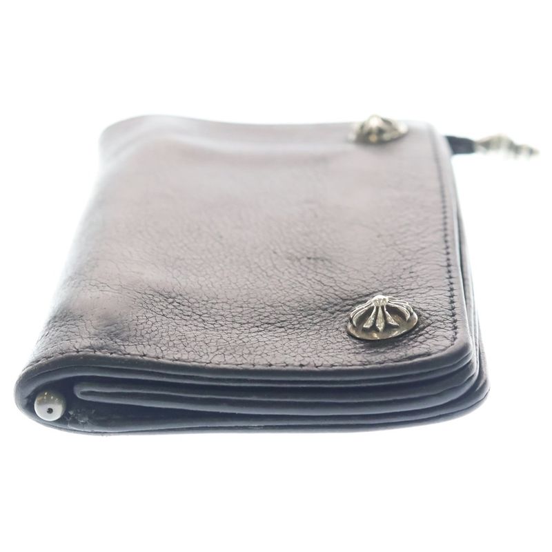 Chrome Hearts Strap 1 Zip Cross Ball Button Leather Wallet Black