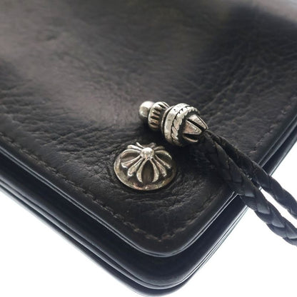 Chrome Hearts Strap 1 Zip Cross Ball Button Leather Wallet Black
