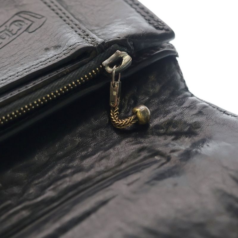 Chrome Hearts Strap 1 Zip Cross Ball Button Leather Wallet Black