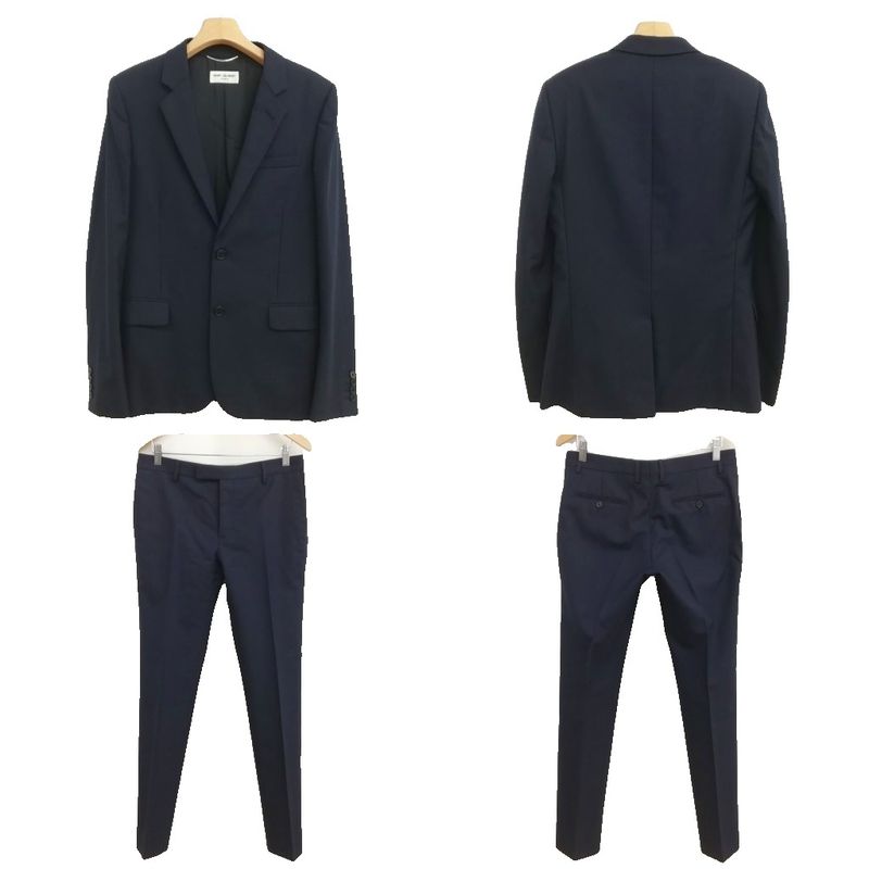 Saint Laurent Paris Hedi Slimane Era Single Suit Set Jacket Trousers 46 48 Navy