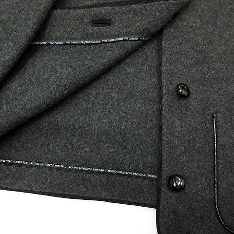 Saint Laurent Yves Rive Gauche Wool Felt Collarless Jacket Charcoal Grey-m