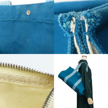 Hermes Tote Cannes MM Cotton Canvas Blue Green Casual