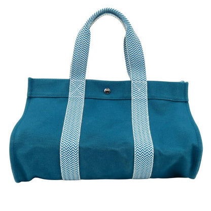 Hermes Tote Cannes MM Cotton Canvas Blue Green Casual