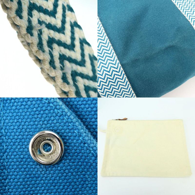 Hermes Tote Cannes MM Cotton Canvas Blue Green Casual