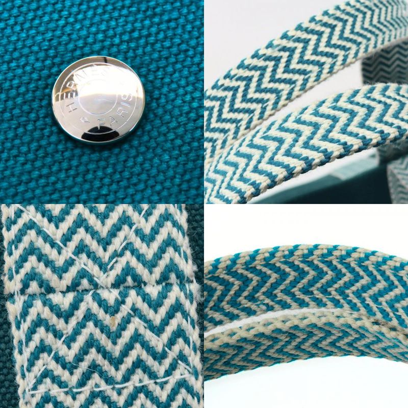 Hermes Tote Cannes MM Cotton Canvas Blue Green Casual