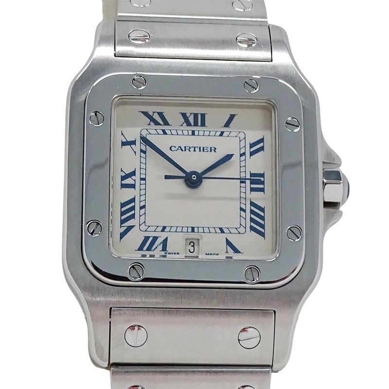 Cartier Watch Santos Galbe LM Date Quartz Stainless Steel Silver Ivory Polished