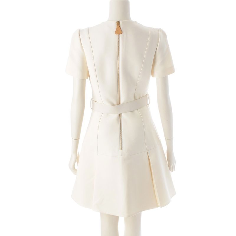 Louis Vuitton Wool Silk V-belt Short Sleeve Dress Ivory 34