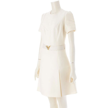 Louis Vuitton Wool Silk V-belt Short Sleeve Dress Ivory 34