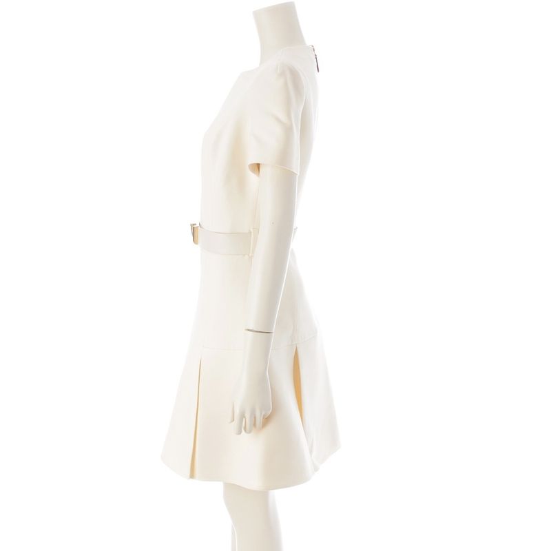 Louis Vuitton Wool Silk V-belt Short Sleeve Dress Ivory 34