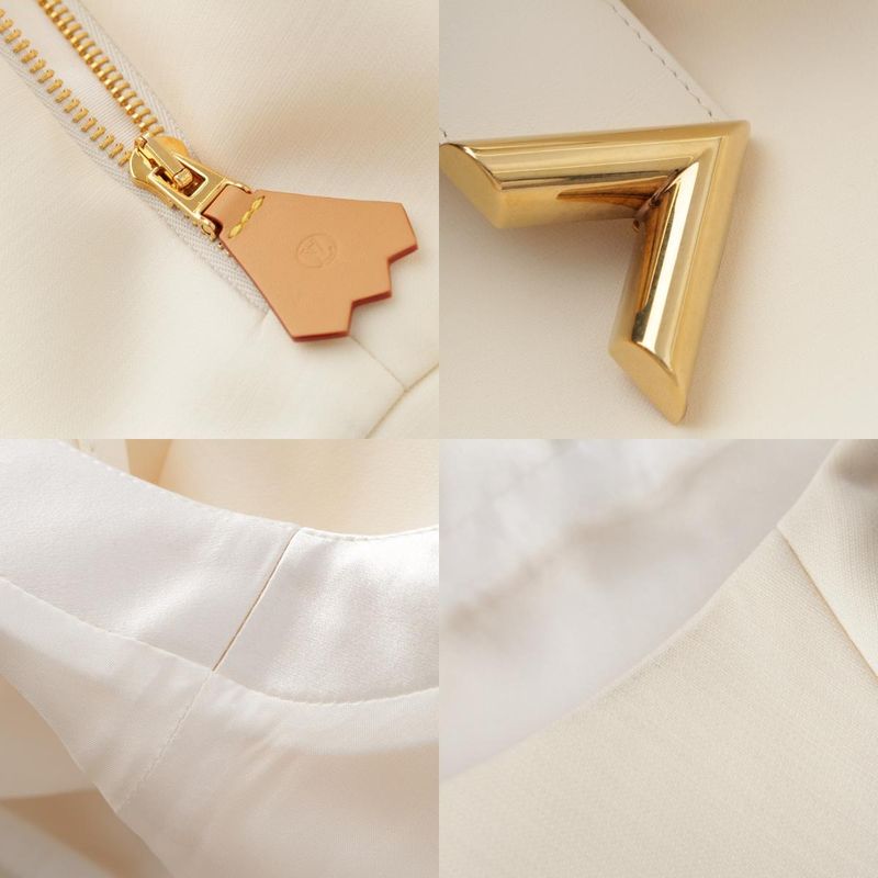 Louis Vuitton Wool Silk V-belt Short Sleeve Dress Ivory 34