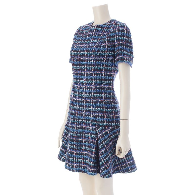 Louis Vuitton Wool Nylon Short Sleeve Skater Dress Blue 34