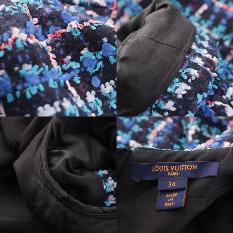 Louis Vuitton Wool Nylon Short Sleeve Skater Dress Blue 34
