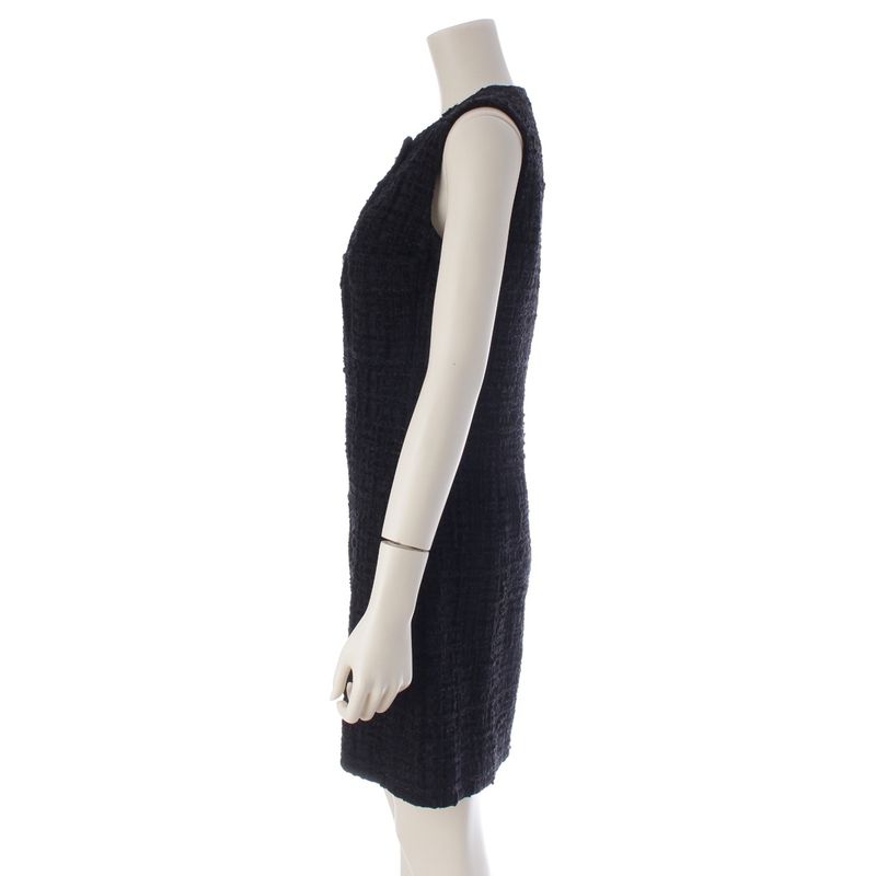 Chanel Cotton Silk Blend Lion Button Sleeveless Dress Black 36