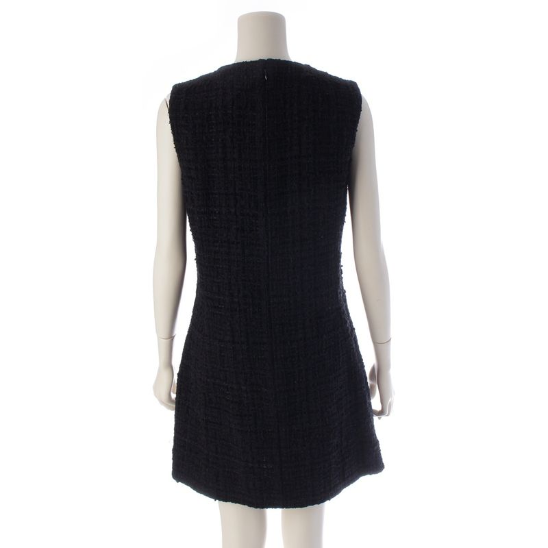 Chanel Cotton Silk Blend Lion Button Sleeveless Dress Black 36