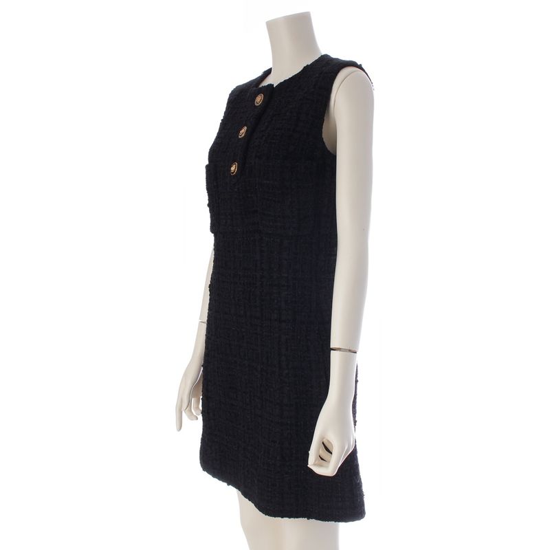 Chanel Cotton Silk Blend Lion Button Sleeveless Dress Black 36