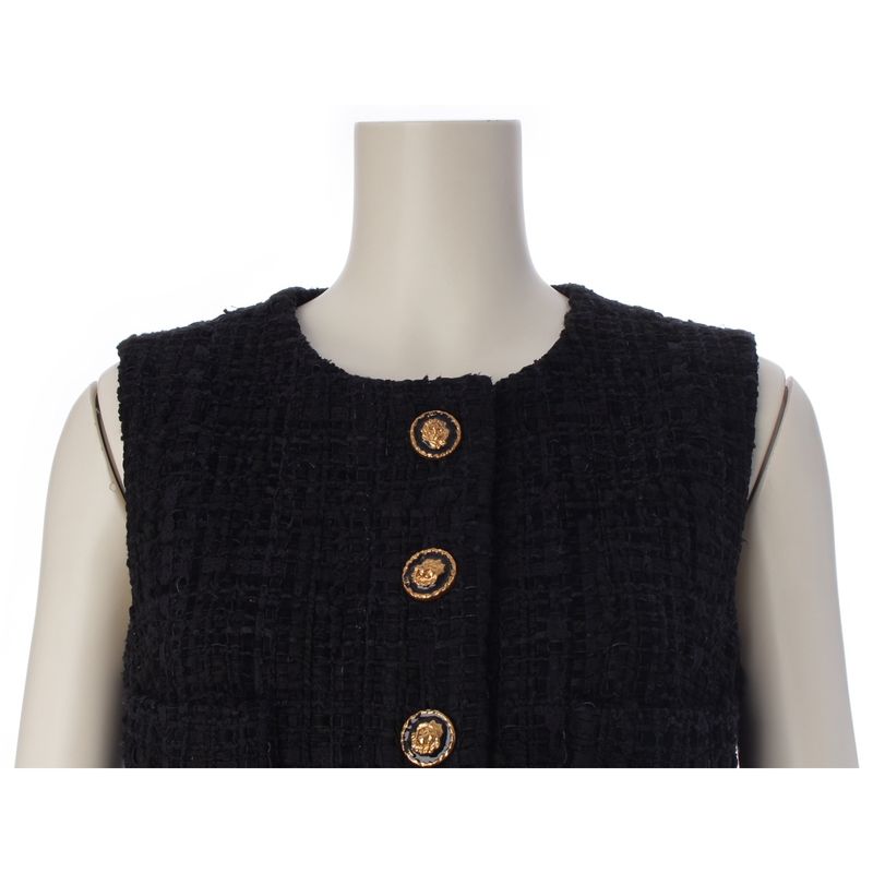 Chanel Cotton Silk Blend Lion Button Sleeveless Dress Black 36