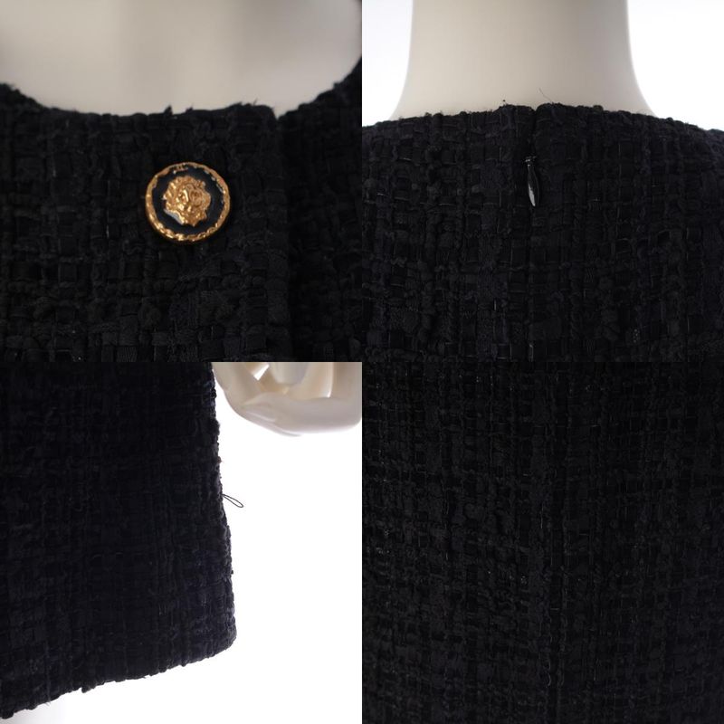 Chanel Cotton Silk Blend Lion Button Sleeveless Dress Black 36