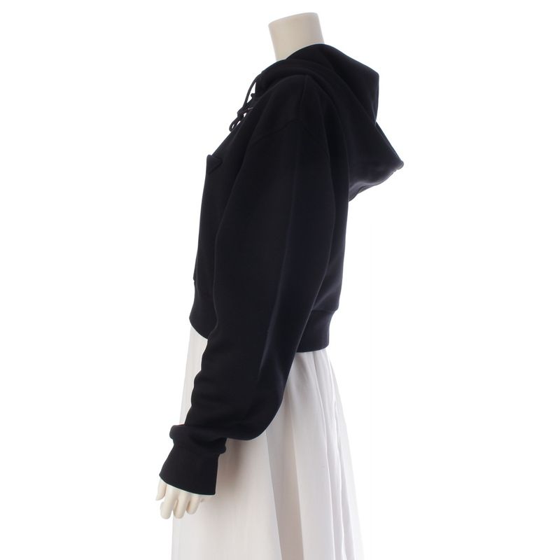 Prada Triangle Logo Cropped Hoodie Top Black