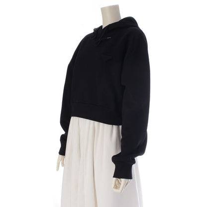 Prada Triangle Logo Cropped Hoodie Top Black