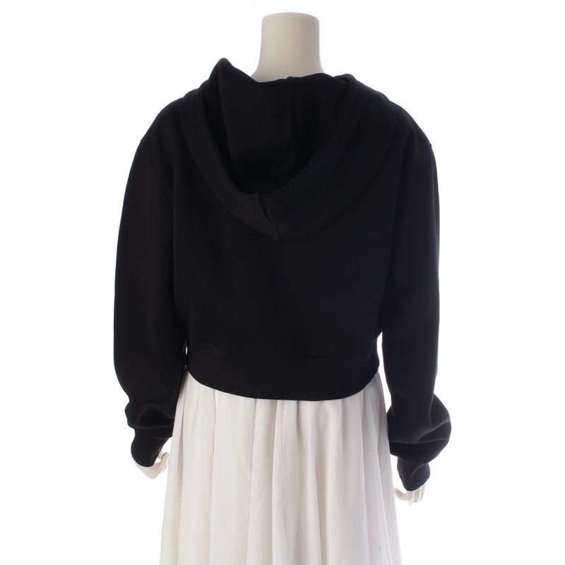 Prada Triangle Logo Cropped Hoodie Top Black
