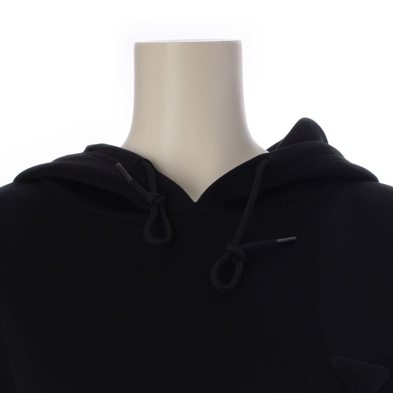 Prada Triangle Logo Cropped Hoodie Top Black