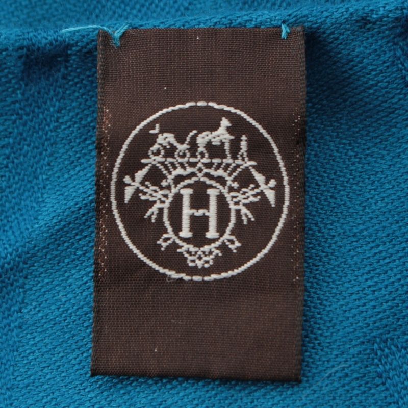 Hermes Cashmere Silk New Libris Shawl Blue Scarf