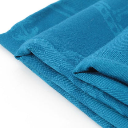 Hermes Cashmere Silk New Libris Shawl Blue Scarf