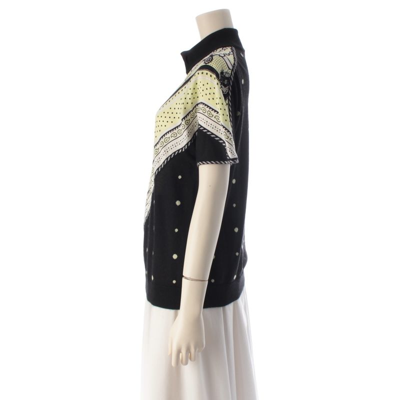 Hermes Harnais de Cour Bandana Cashmere Silk Twill Lane Mock Neck Short Sleeve