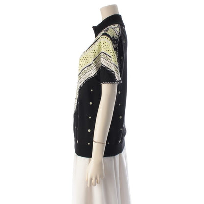 Hermes Harnais de Cour Bandana Cashmere Silk Twill Lane Mock Neck Short Sleeve