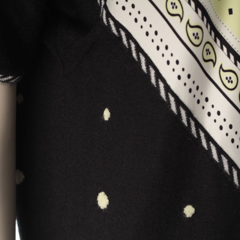 Hermes Harnais de Cour Bandana Cashmere Silk Twill Lane Mock Neck Short Sleeve