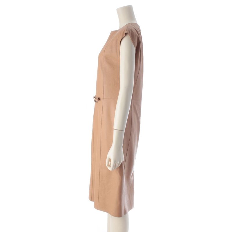 Hermes Deerskin Leather Sleeveless Dress Beige 38