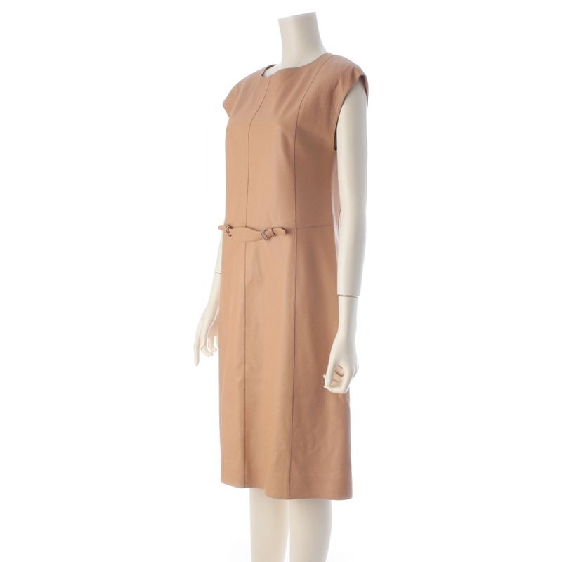Hermes Deerskin Leather Sleeveless Dress Beige 38