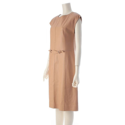 Hermes Deerskin Leather Sleeveless Dress Beige 38