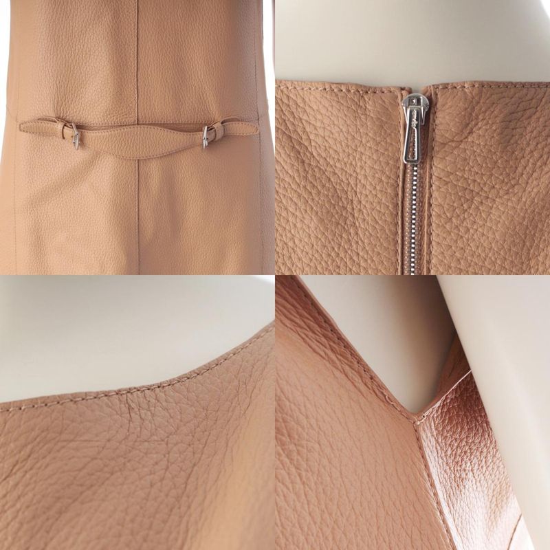 Hermes Deerskin Leather Sleeveless Dress Beige 38