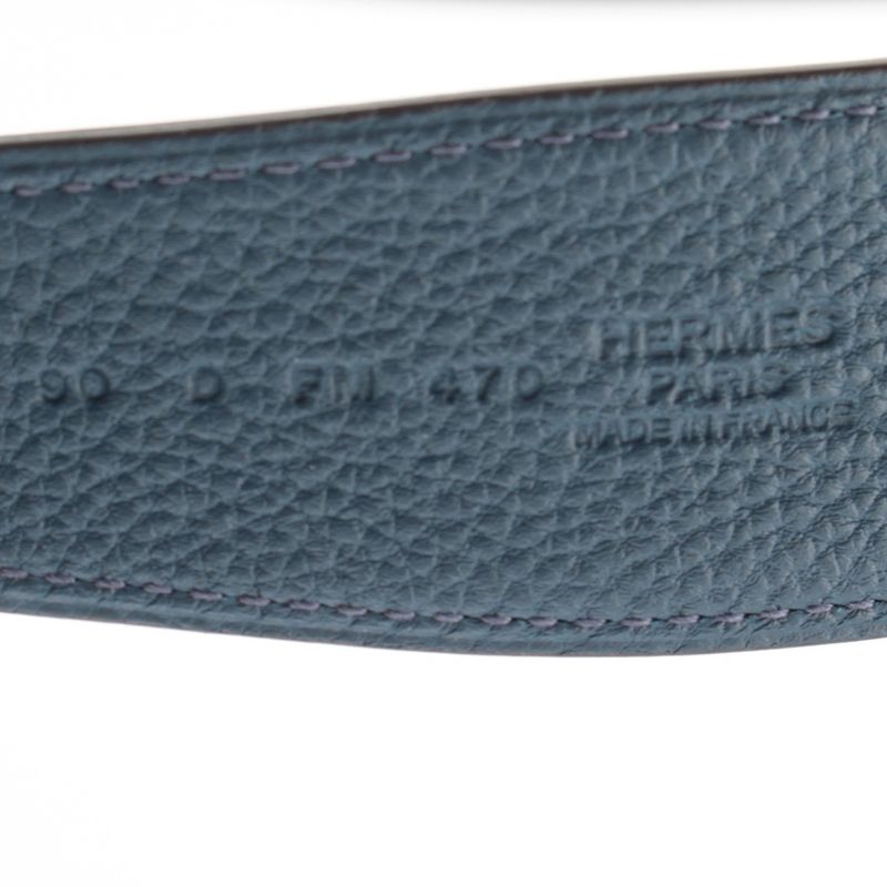 Hermes Box Calf Togo Constance Reversible Buckle 38 Silver Belt Black 90