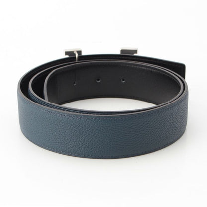 Hermes Box Calf Togo Constance Reversible Buckle 38 Silver Belt Black 90