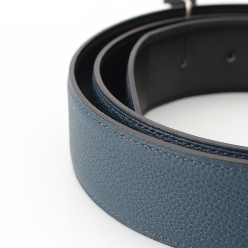 Hermes Box Calf Togo Constance Reversible Buckle 38 Silver Belt Black 90
