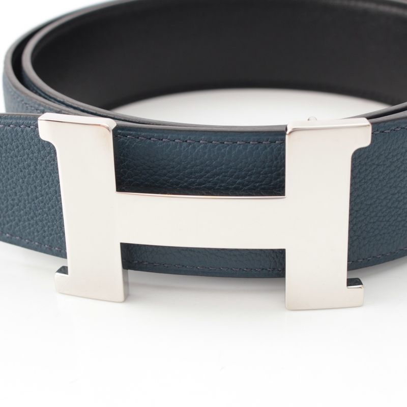 Hermes Box Calf Togo Constance Reversible Buckle 38 Silver Belt Black 90